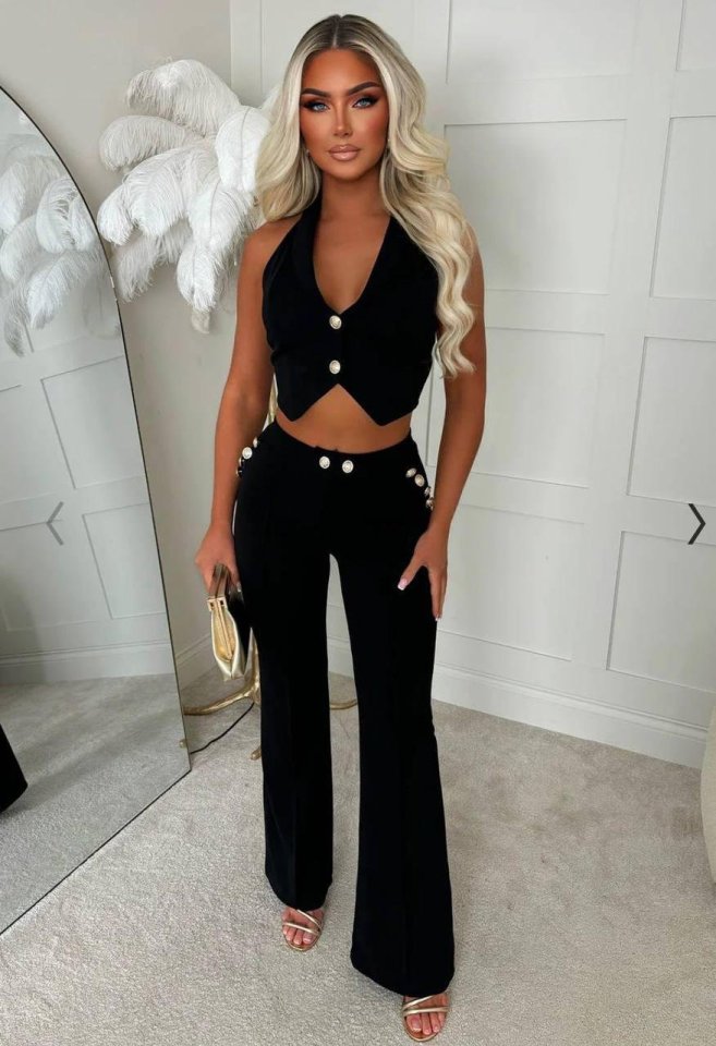 Kadın Dalgıç Kumaş Düğme Detaylı Yelek Pantolon Ikili Takım