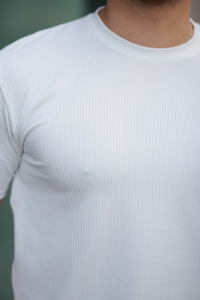 Erkek Kısa Kollu çizgi Kabartma Detaylı T-shirt