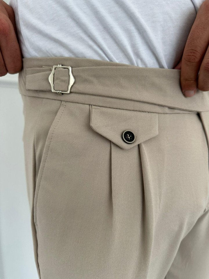 Erkek Bel Toka Detaylı Pileli Old Money Pantolon