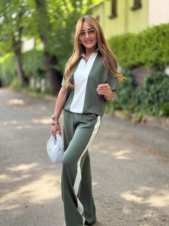 Kadın Modal Kumaş Yakası Fermuarlı şerit Detaylı Takım