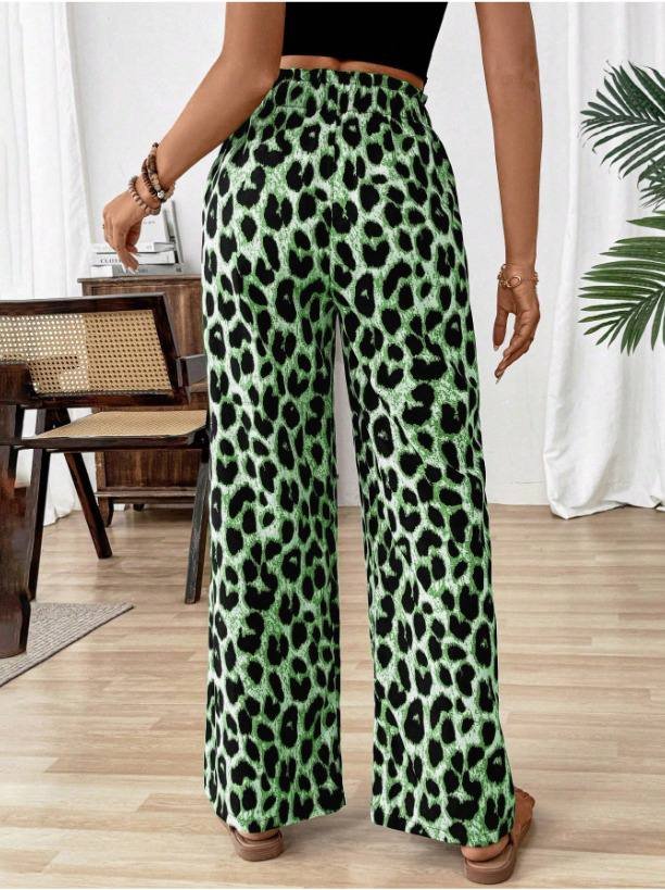 Kadın Süprem Kumaş Beli Lastikli Leopar Desen Pantolon