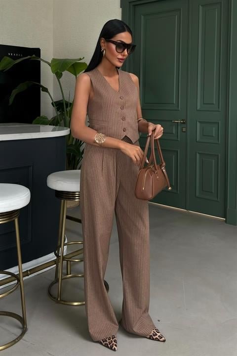 Yelek Ve Pantolon Çizgili Double Takım 10017