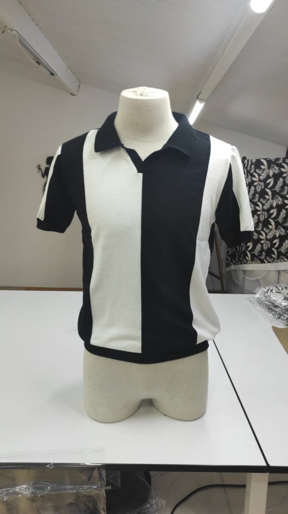Erkek Kısa Kollu Polo Yakalı Blok Desenli Triko Bluz