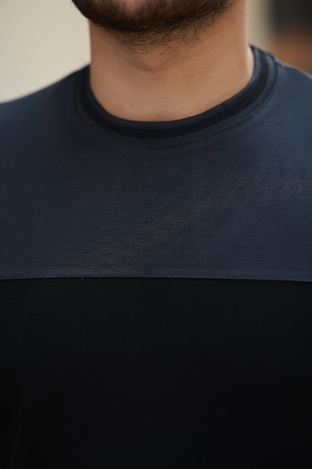 Erkek Bisiklet Yaka Parçalı Renk Kısa Kollu Tshirt