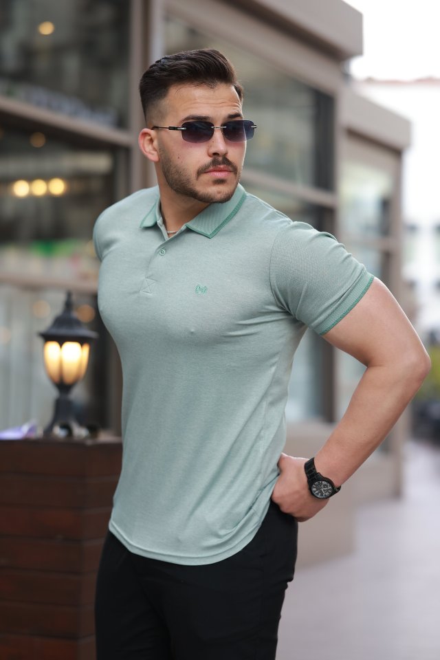 Erkek Yakalı Kagi Kumaş Kısa Kollu T-shirt