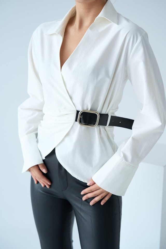 Kemerli Gömlek - Ekru