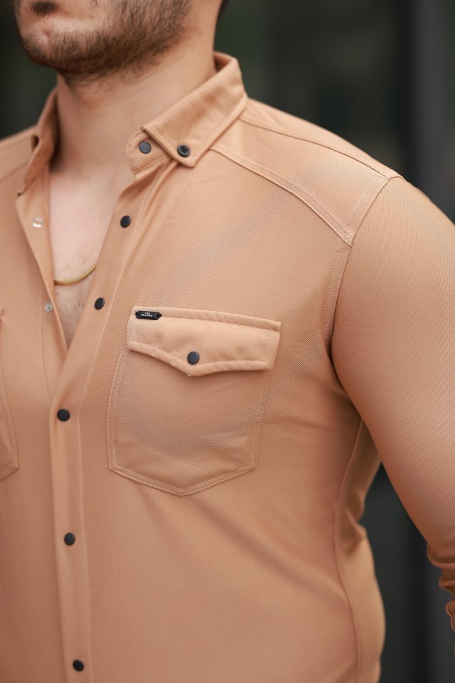 Erkek çift Cepli çıtçıt Düğmeli Uzun Kollu Gömlek