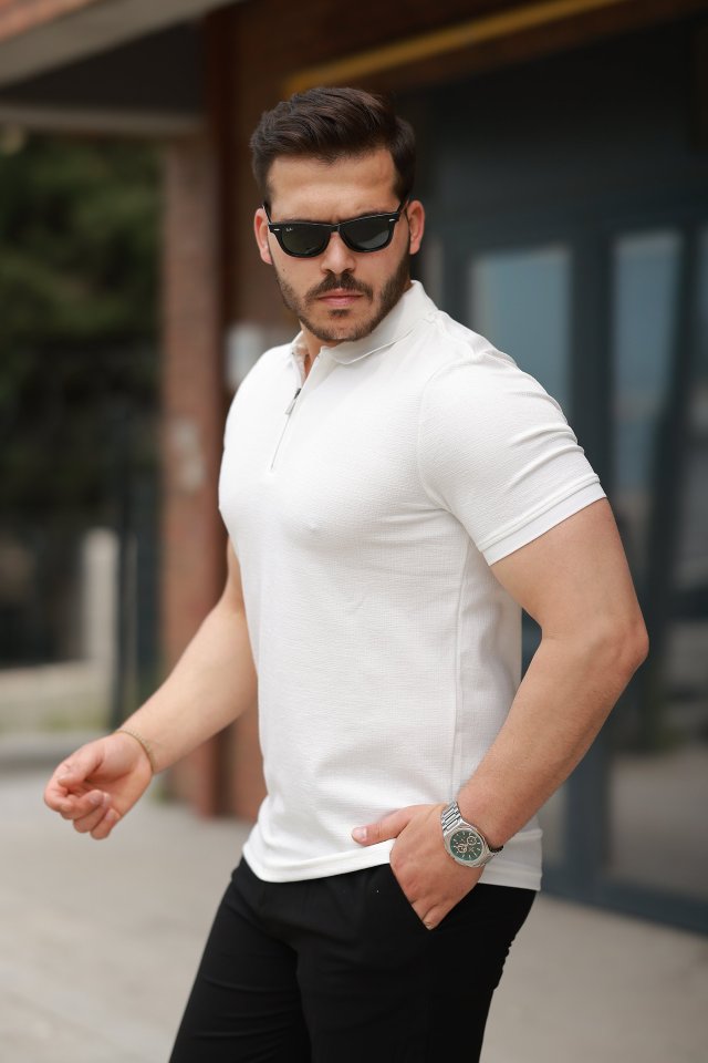 Erkek Fermuarlı Yaka Kısa Kollu Tişört