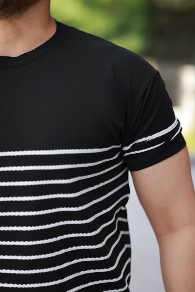 Erkek çizgi Desenli Bisiklet Yaka Kısa Kollu T-sihrt