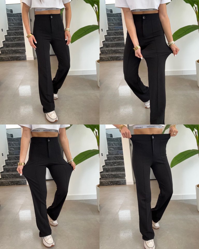 Kadın Yüksek Bel Full Likralı Krep Kumaş Pantolon