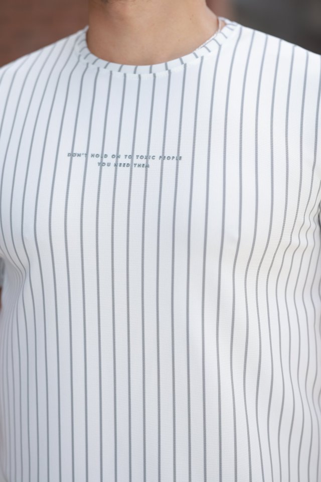 Erkek Dikey çizgili Ottoman Kumaş Kısa Kollu T-shirt