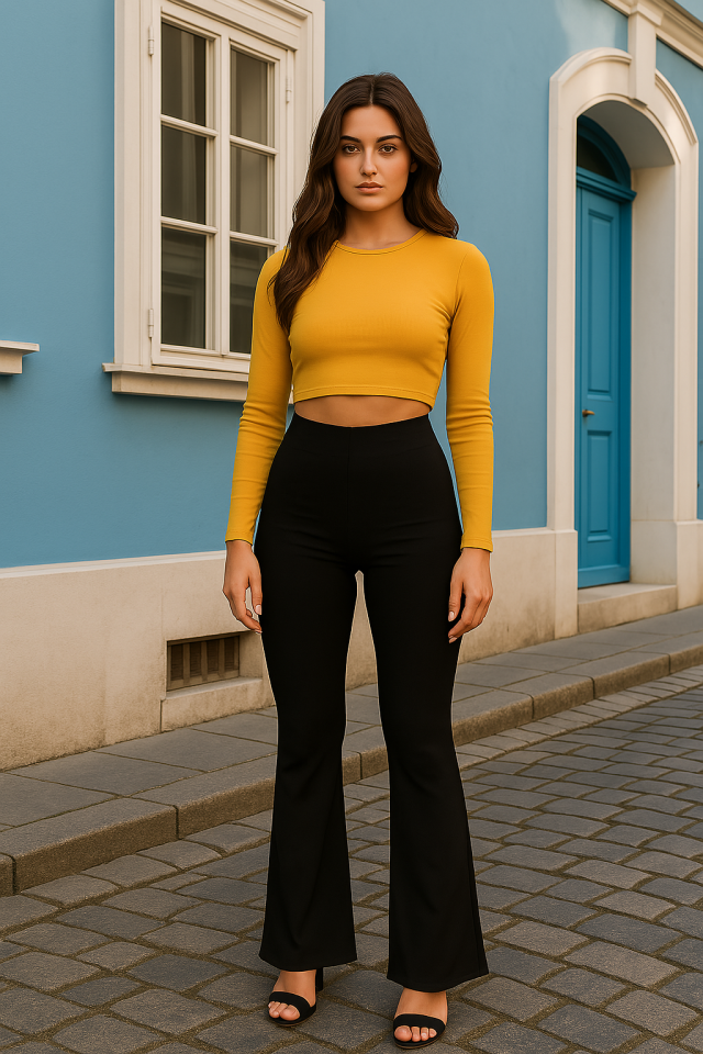 Kadın Yüksek Bel Ispanyol Paça Dalgıç Tayt