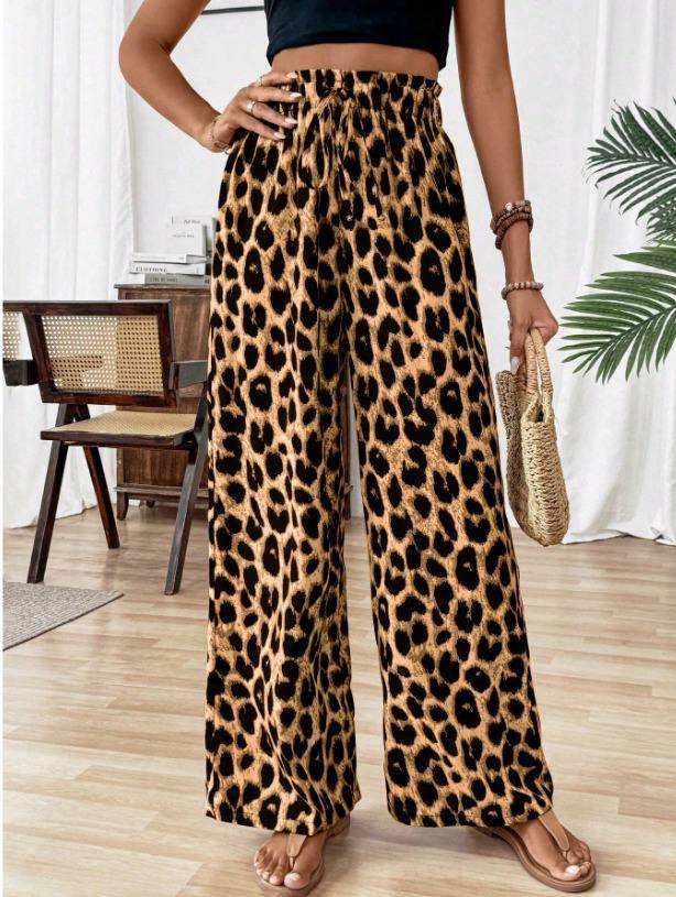 Kadın Süprem Kumaş Beli Lastikli Leopar Desen Pantolon