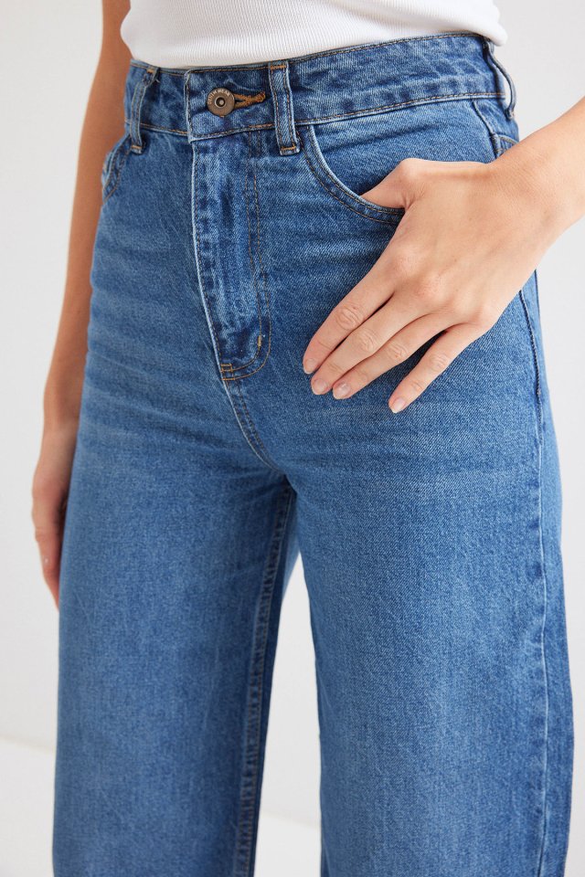 Bol Paça Yüksek Bel Palazzo Kot Pantolon 6656 - Lacivert