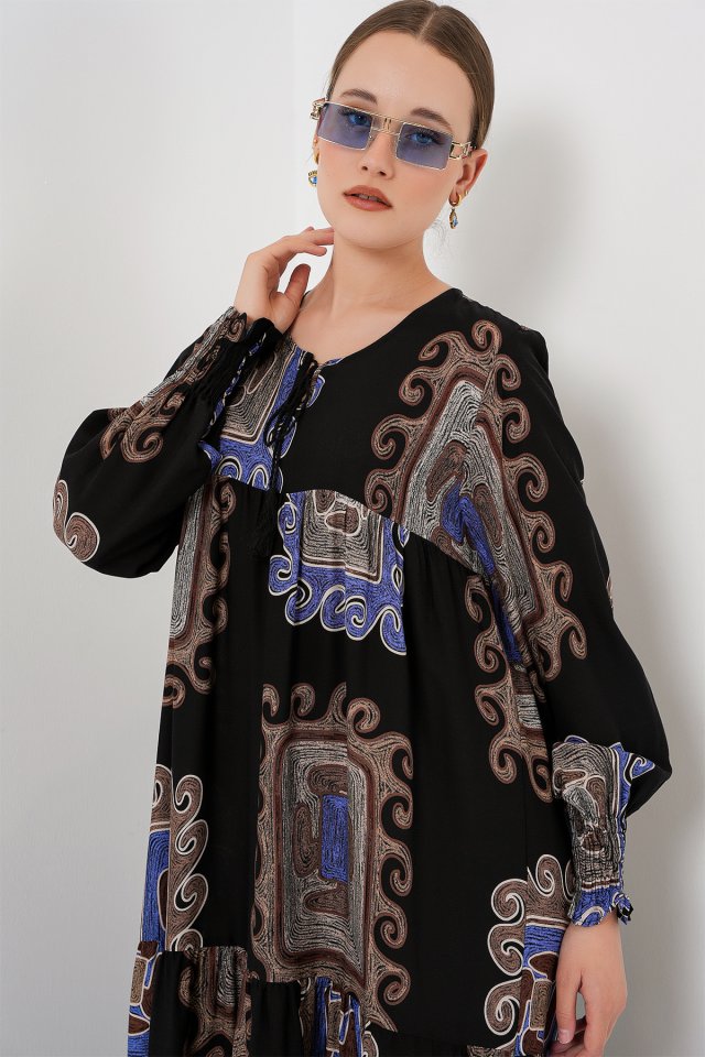 1947 Desenli Uzun Elbise - M. Kahverengi