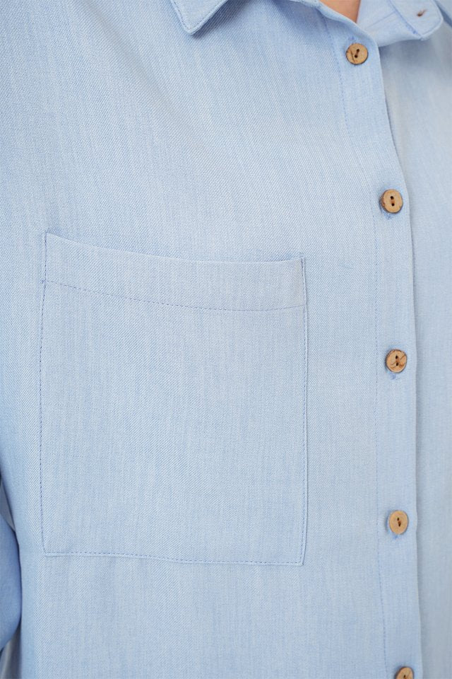20126 Oversize Keten Gömlek - Mavi