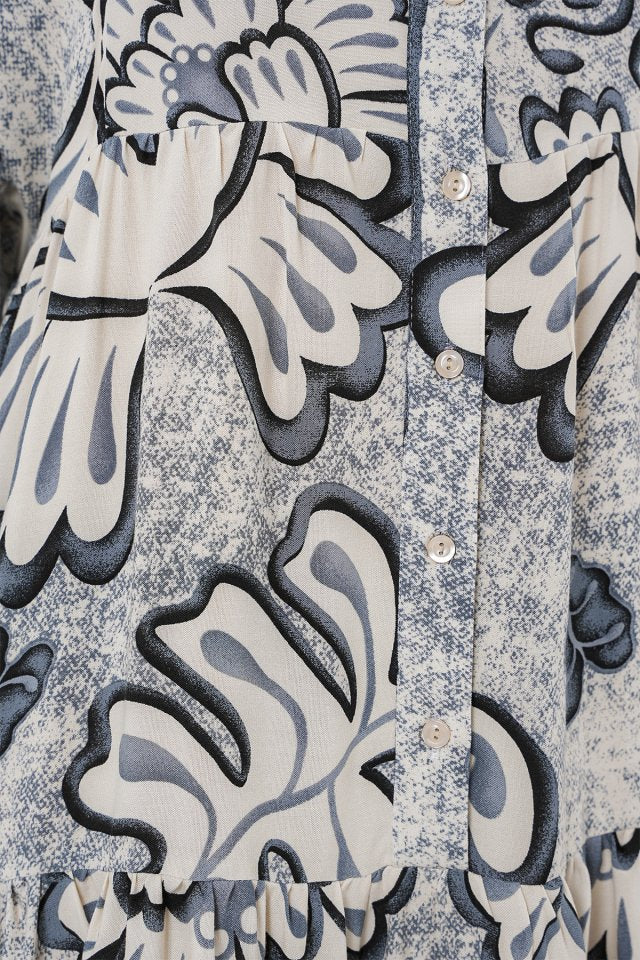 2423 Otantik Desenli Tesettür Elbise - K. Antrasit