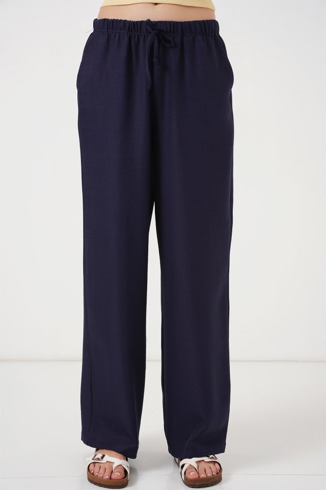 Geniş Paça Keten Pantolon 6735 - Lacivert