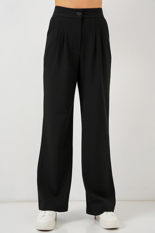6638 Yüksek Bel Palazzo Pantolon - D. Siyah