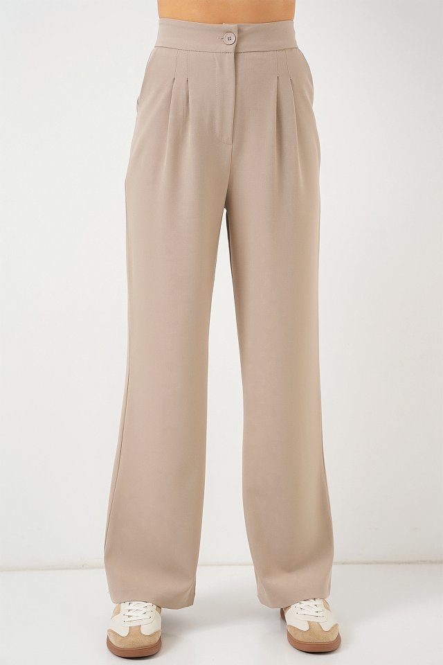 6638 Yüksek Bel Palazzo Pantolon - A.Bej