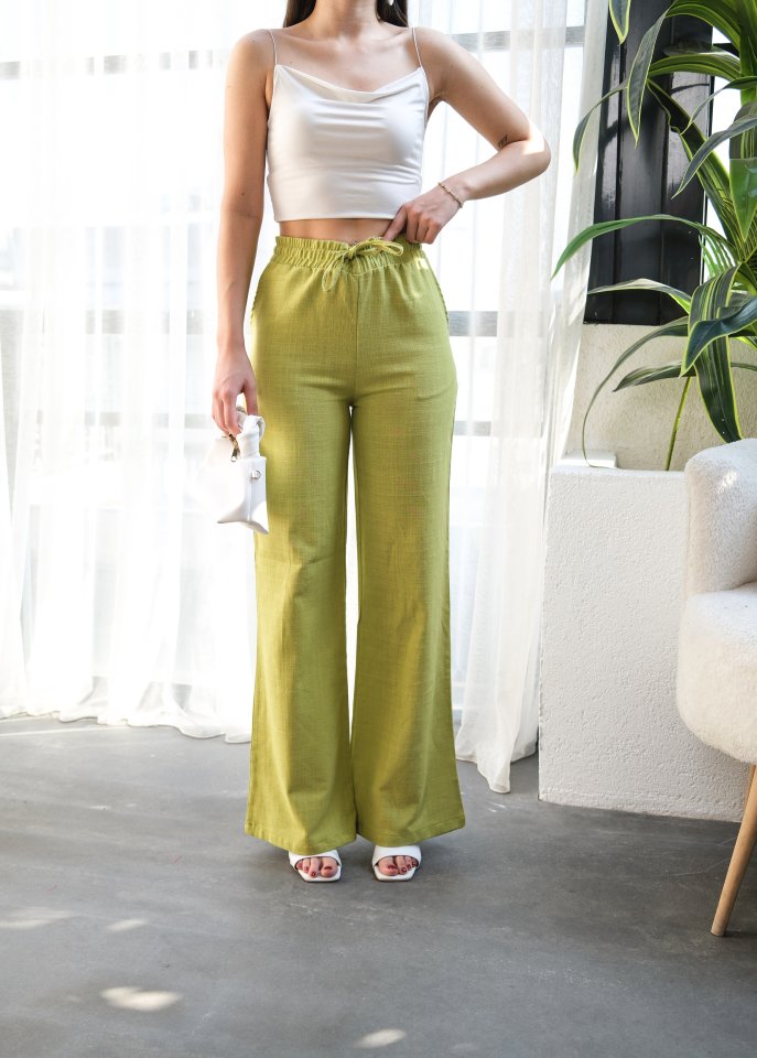 Beli̇ Lasti̇kli̇ Ve Bağcikli Keten Pantolon