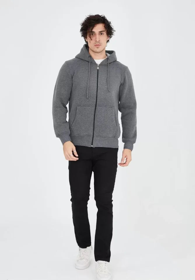 Unisex Tam Fermuarlı Kapşonlu SweatShirt - Füme