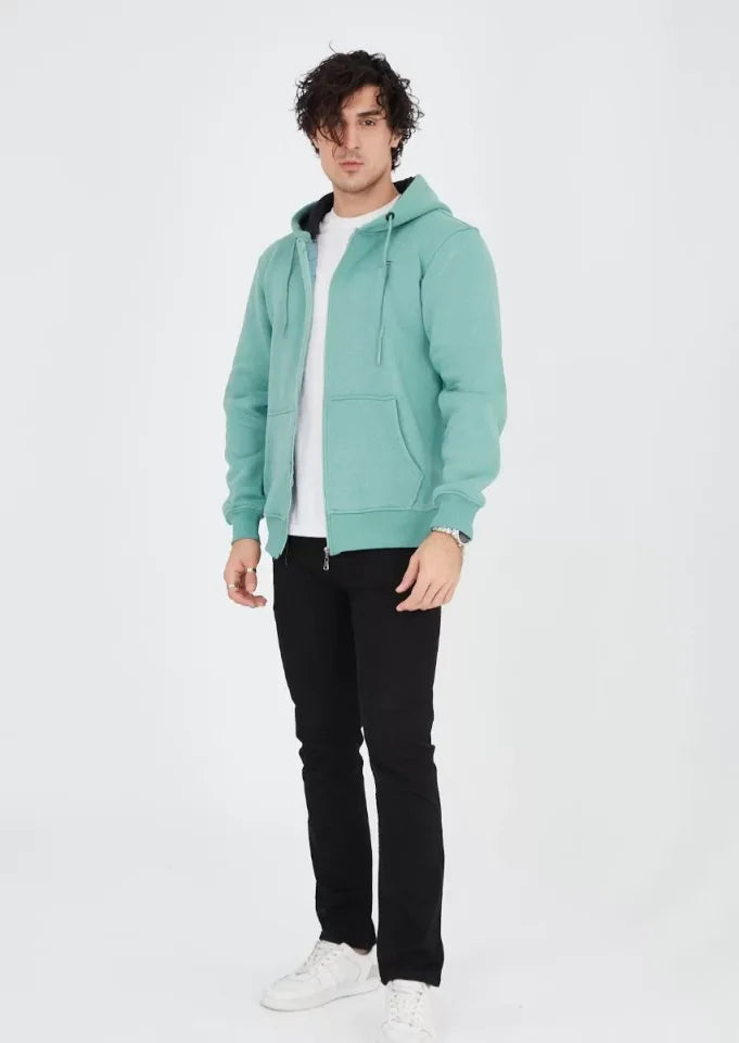 Unisex Tam Fermuarlı Kapşonlu SweatShirt - Mint Yeşili