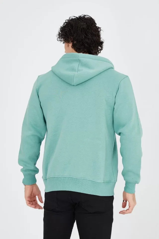 Unisex Tam Fermuarlı Kapşonlu SweatShirt - Mint Yeşili