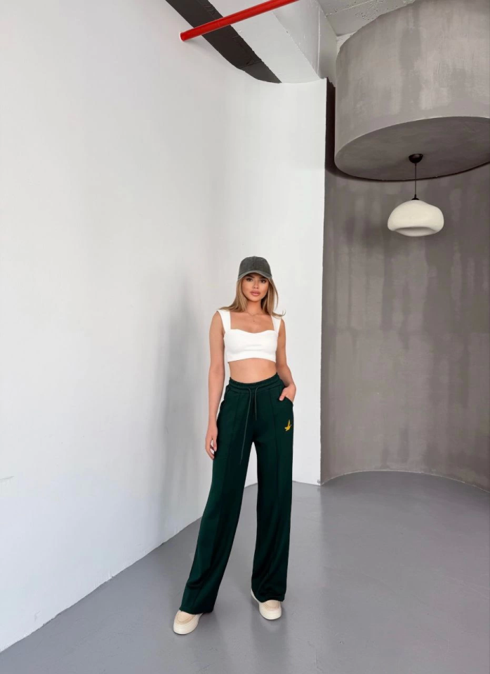 Osy Modal Yumuşak Dokulu Kumaş Nakış Işlemeli Rahat Bol Paça Eşofman Pantalon - Siyah