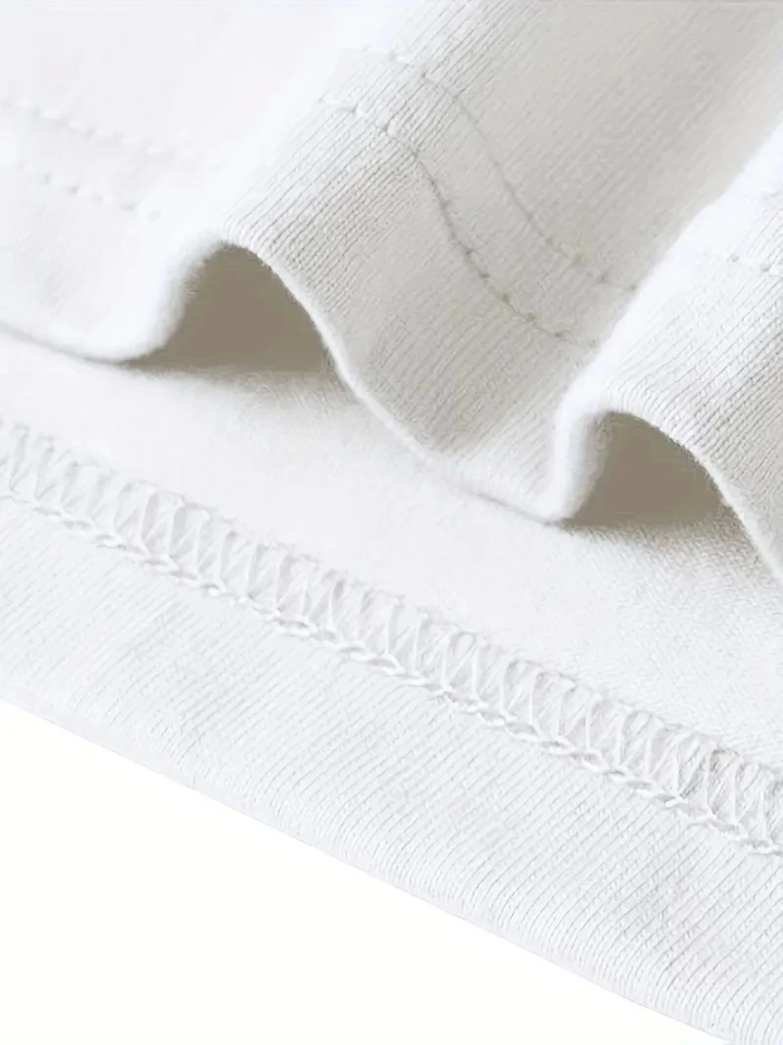 Baskılı Oversize Bisiklet Yaka T-shirt - Beyaz