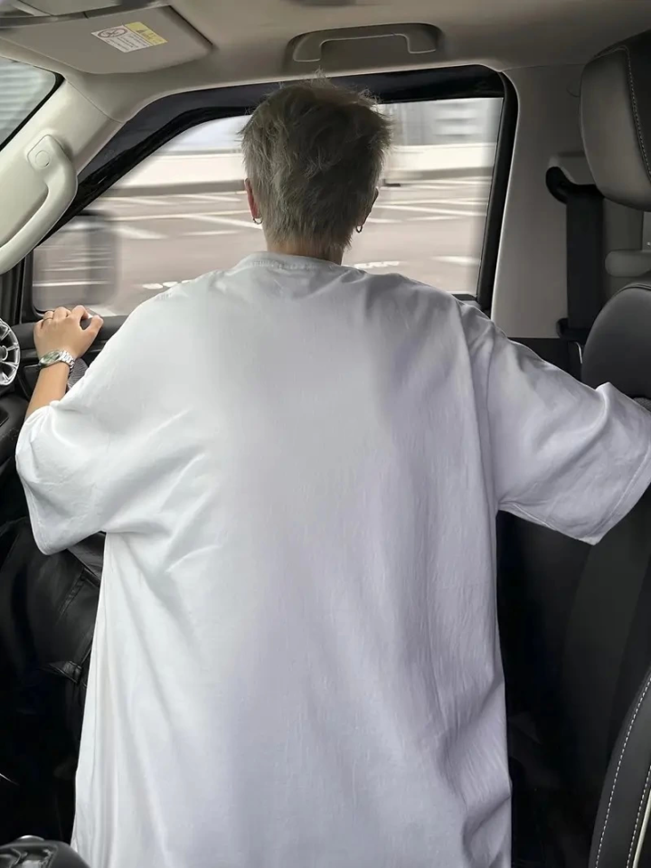 Baskılı Oversize Bisiklet Yaka T-shirt - Beyaz