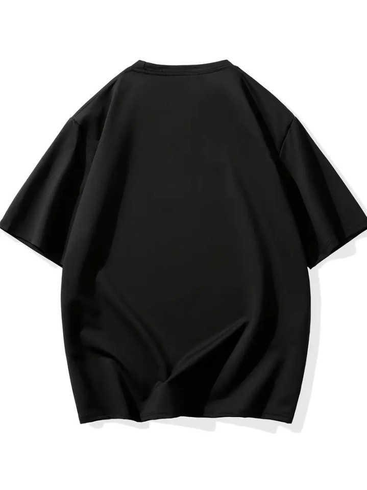 Baskılı Oversize Bisiklet Yaka T-shirt - Siyah