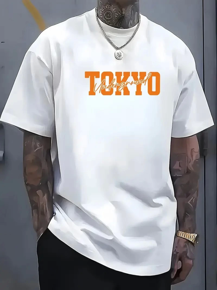 Baskılı Oversize Bisiklet Yaka T-shirt - Beyaz
