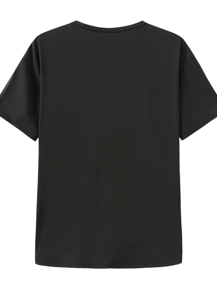 Baskılı Oversize Bisiklet Yaka T-shirt - Siyah