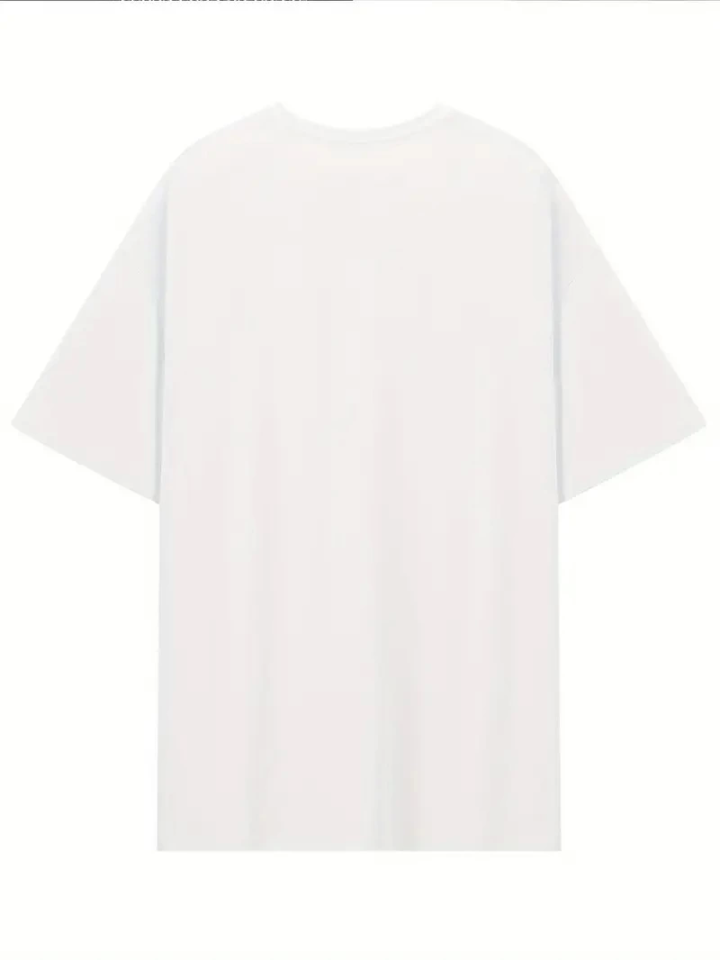 Baskılı Oversize Bisiklet Yaka T-shirt - Beyaz