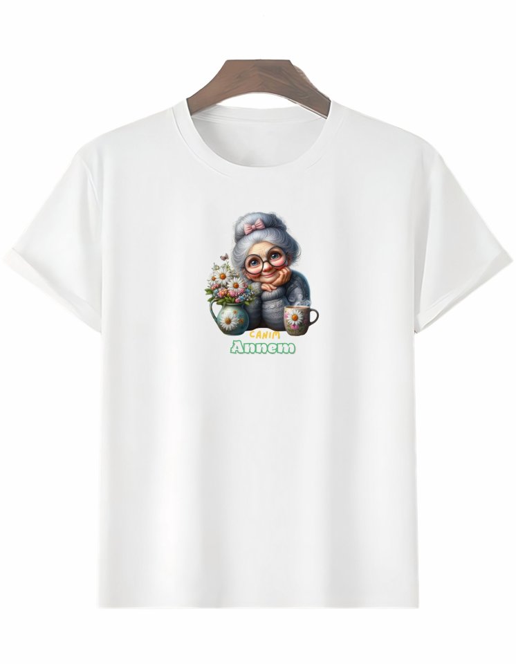 Anneler Gününe Özel Tasarım Canım Annem Baskılı T-shirt - Beyaz