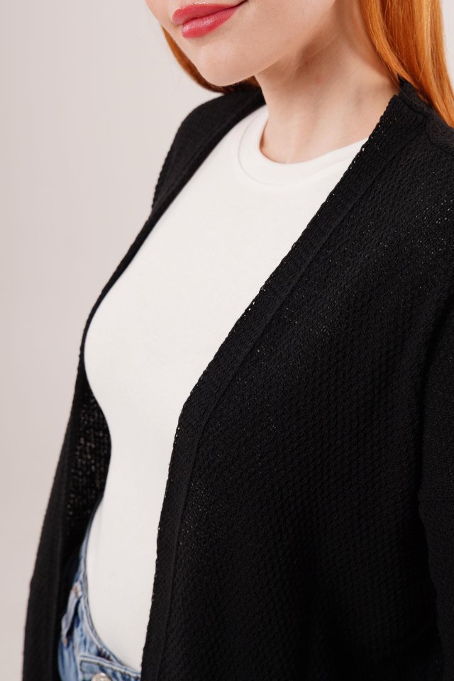 Cepli Salaş Model Triko Uzun Siyah Hırka