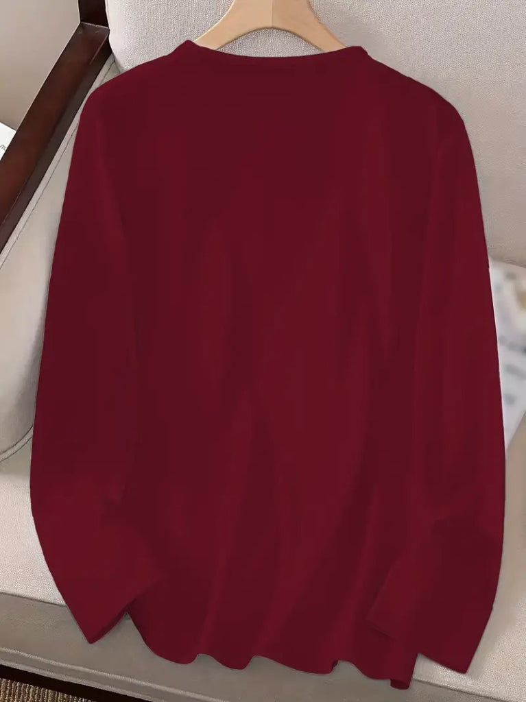 Kadın Uzun Kollu Bisiklet Yaka Desenli Vskon Bluz