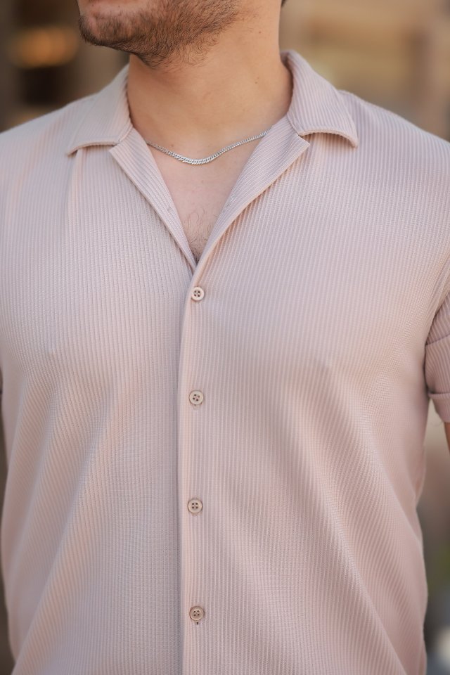 Erkek Ottoman Kumaş Apaj Yaka Kısa Kollu Gömlek