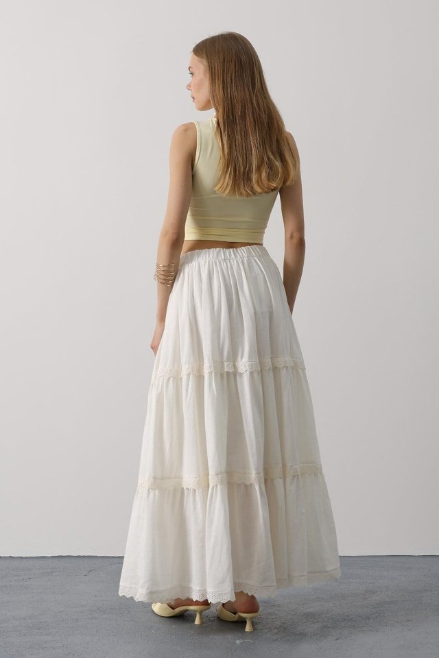 Dantel Detaylı Etek - Beyaz