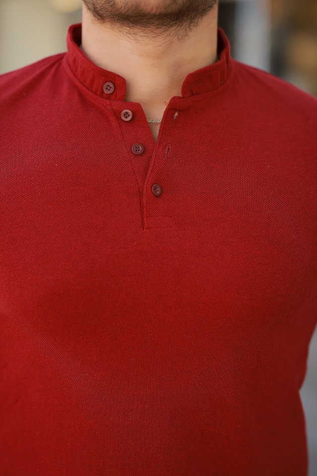 Erkek Hakim Yaka Dokuma Pamuklu Kumaş Kısa Kollu T-shirt