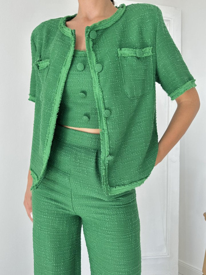 Yeşil Askılı Büstiyer Ceket Ve Pantolon Takım