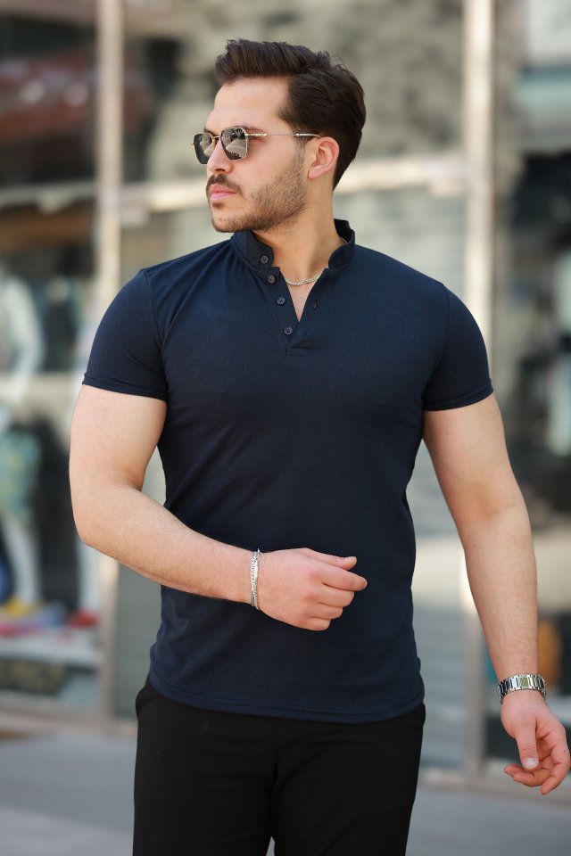 Erkek Hakim Yaka Dokuma Pamuklu Kumaş Kısa Kollu T-shirt