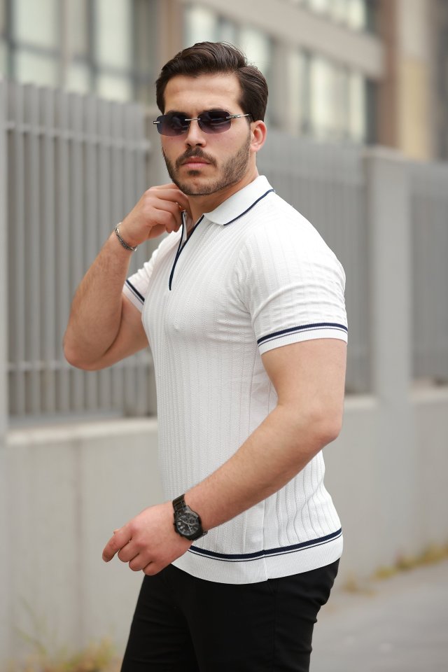 Erkek Fermuarlı Yakalı Kısa Kollu T-shirt