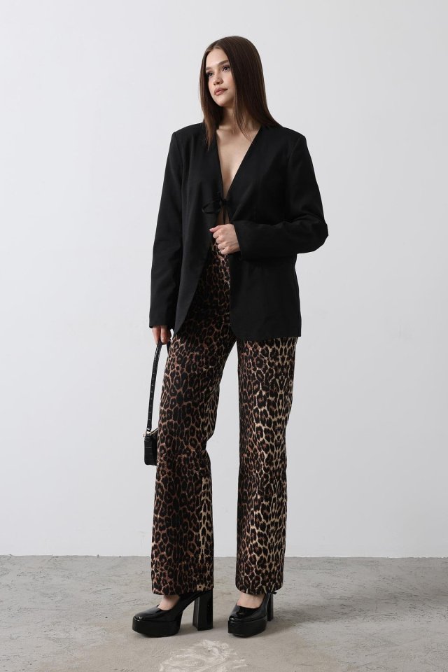 Önü Bağlamalı Blazer Ceket - Siyah