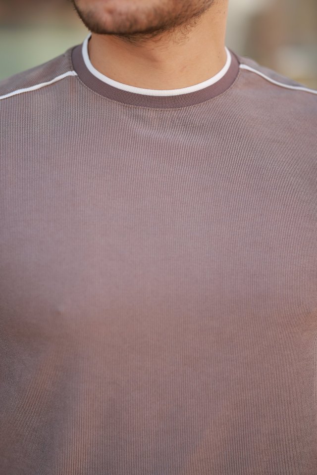 Erkek Omuzlar çizgi Detaylı Kısa Kollu T-shirt