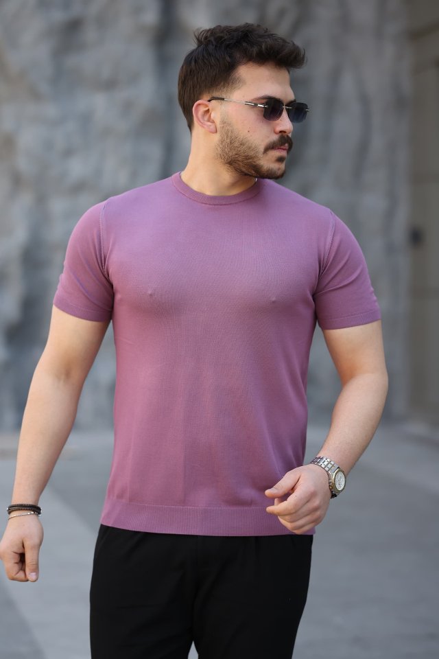 Erkek Viskon Kumaş Bisiklet Yaka Basic Tişört