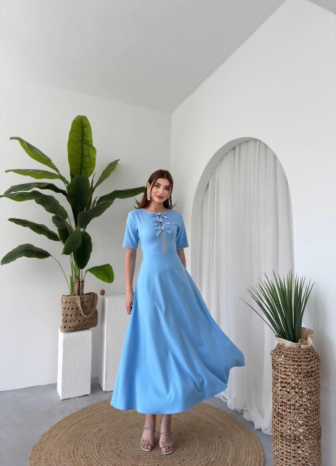 Wera Taşlı Fiyonk Detaylı Elbise