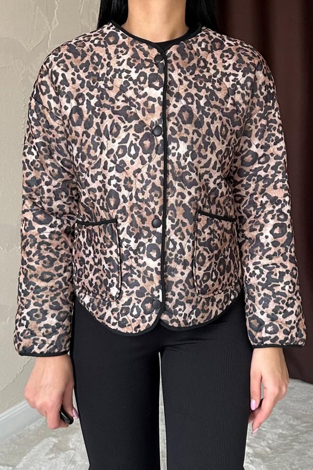 Leopar Leopar Desenli Kapitone Ceket