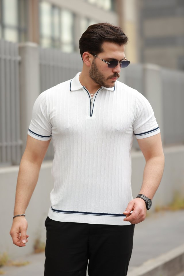 Erkek Fermuarlı Yakalı Kısa Kollu T-shirt